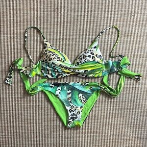 Blumarine Vibrant Green and Animal Print Bikini